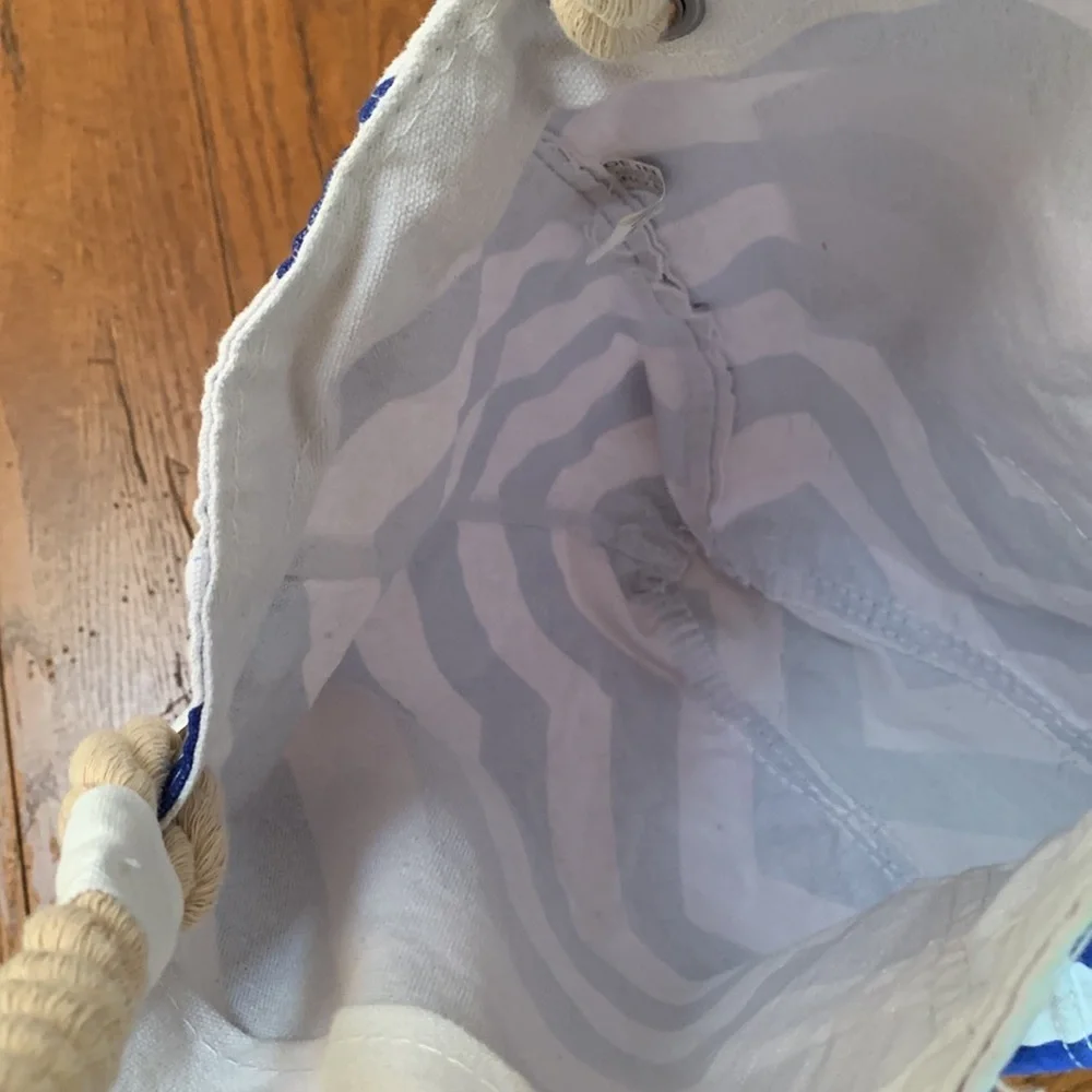 Tortola British Virgin Islands Royal Blue and White Chevron Tote w/ Rope Straps